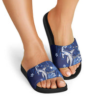 Personalized Hawaiian Maori Hammerhead Shark Slide Sandals Polu Plumeria LT9 - Polynesian Pride