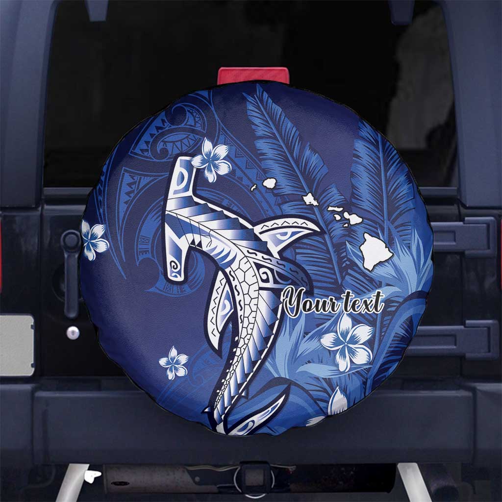 Personalized Hawaiian Maori Hammerhead Shark Spare Tire Cover Polu Plumeria LT9 No hole Blue - Polynesian Pride