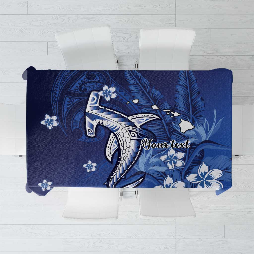 Personalized Hawaiian Maori Hammerhead Shark Tablecloth Polu Plumeria LT9 Blue - Polynesian Pride