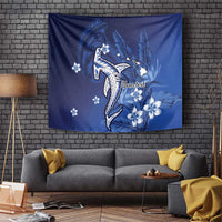 Personalized Hawaiian Maori Hammerhead Shark Tapestry Polu Plumeria LT9 Blue - Polynesian Pride