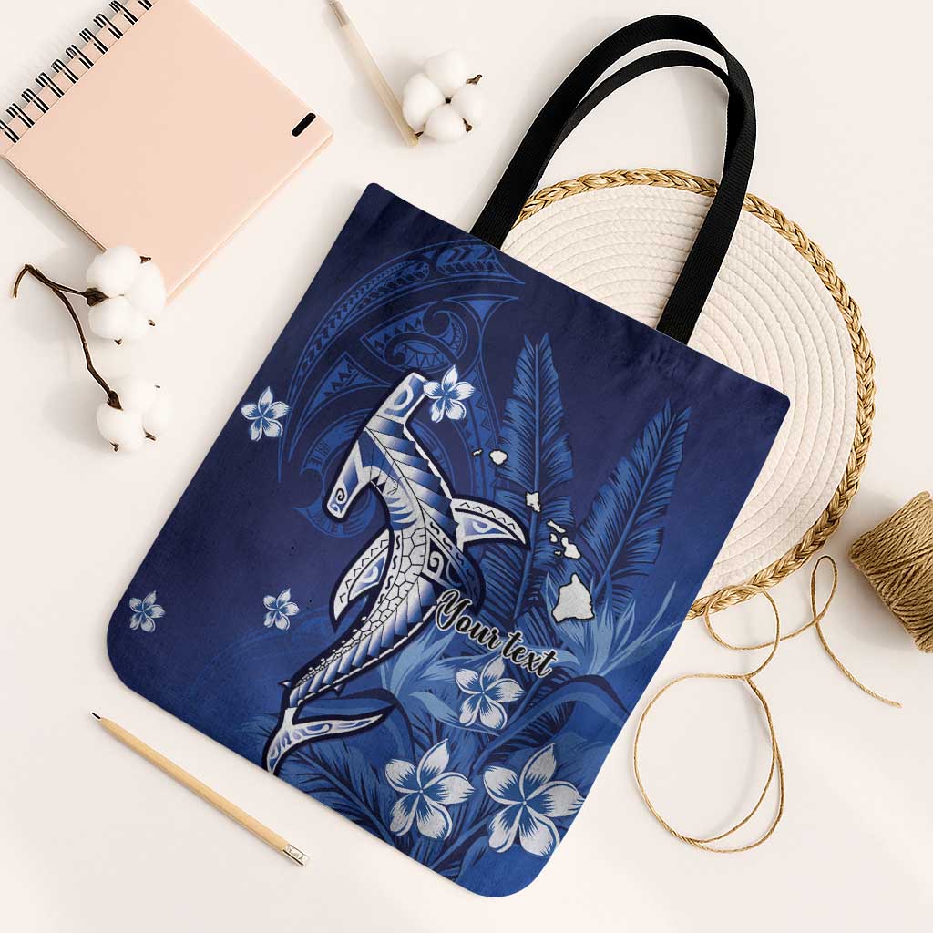 Personalized Hawaiian Maori Hammerhead Shark Tote Bag Polu Plumeria LT9 Black Strap One Size Blue - Polynesian Pride