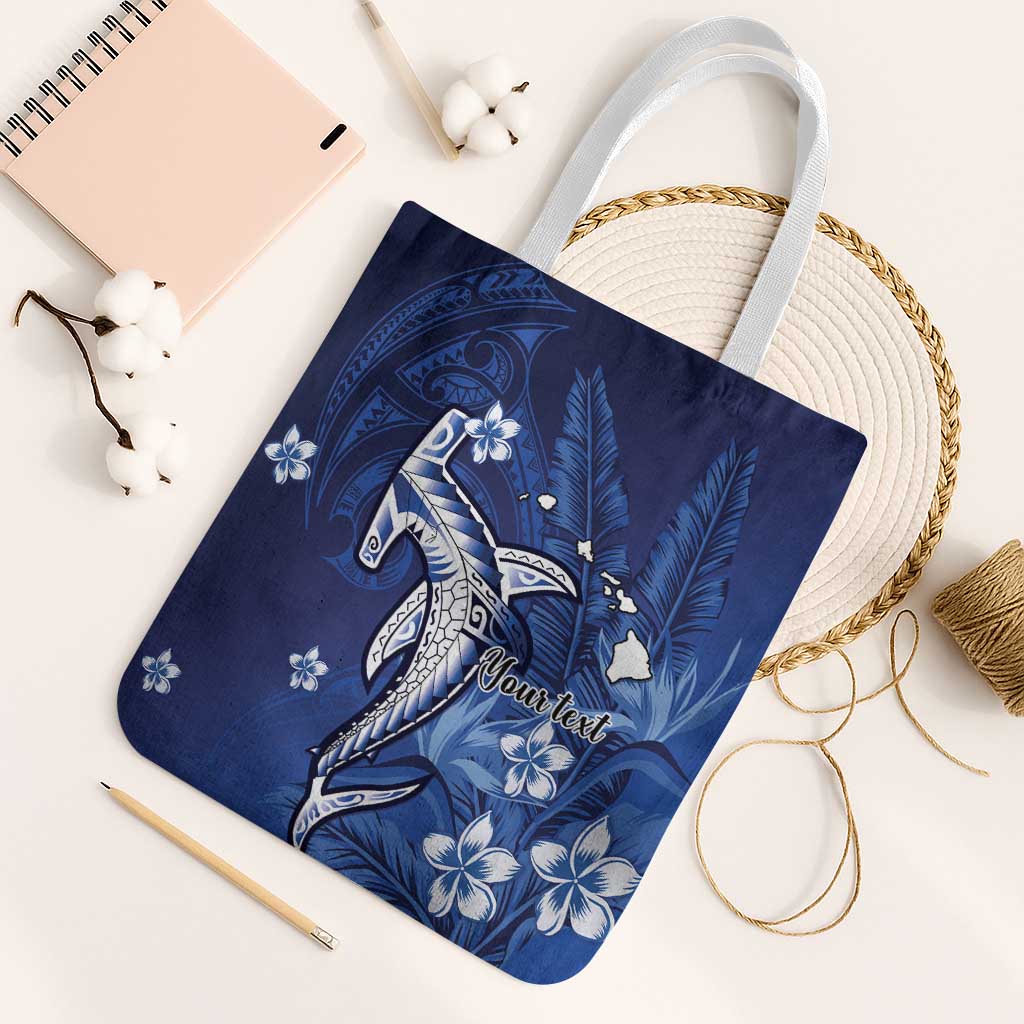 Personalized Hawaiian Maori Hammerhead Shark Tote Bag Polu Plumeria LT9 White Strap One Size Blue - Polynesian Pride