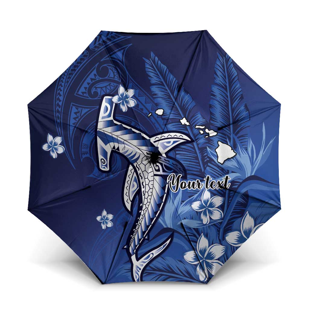 Personalized Hawaiian Maori Hammerhead Shark Umbrella Polu Plumeria LT9 One Size Folded 11.42 inch Opened Diameter 37.4 inch Blue - Polynesian Pride