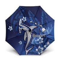 Personalized Hawaiian Maori Hammerhead Shark Umbrella Polu Plumeria LT9 One Size Folded 11.42 inch Opened Diameter 37.4 inch Blue - Polynesian Pride