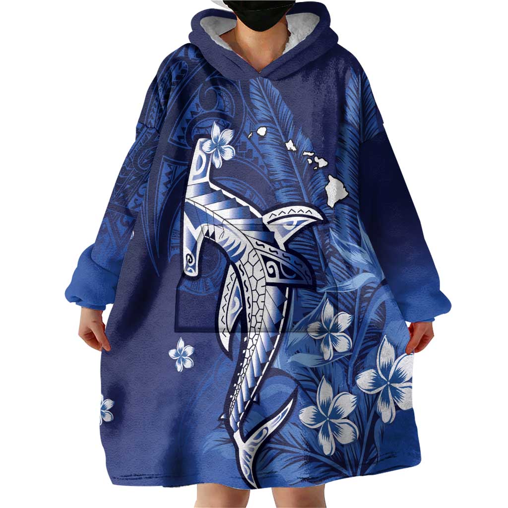 Personalized Hawaiian Maori Hammerhead Shark Wearable Blanket Hoodie Polu Plumeria LT9 - Polynesian Pride