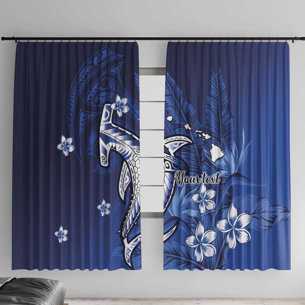 Personalized Hawaiian Maori Hammerhead Shark Window Curtain Polu Plumeria LT9 With Hooks Blue - Polynesian Pride