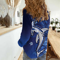 Personalized Hawaiian Maori Hammerhead Shark Women Casual Shirt Polu Plumeria LT9 - Polynesian Pride
