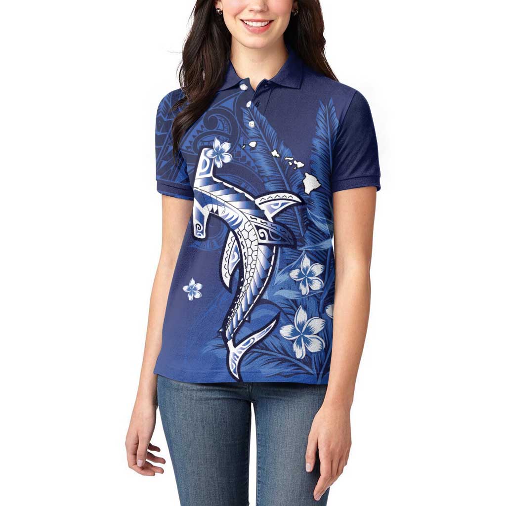 Personalized Hawaiian Maori Hammerhead Shark Women Polo Shirt Polu Plumeria LT9 - Polynesian Pride