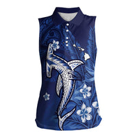 Personalized Hawaiian Maori Hammerhead Shark Women Sleeveless Polo Shirt Polu Plumeria LT9 Female Blue - Polynesian Pride