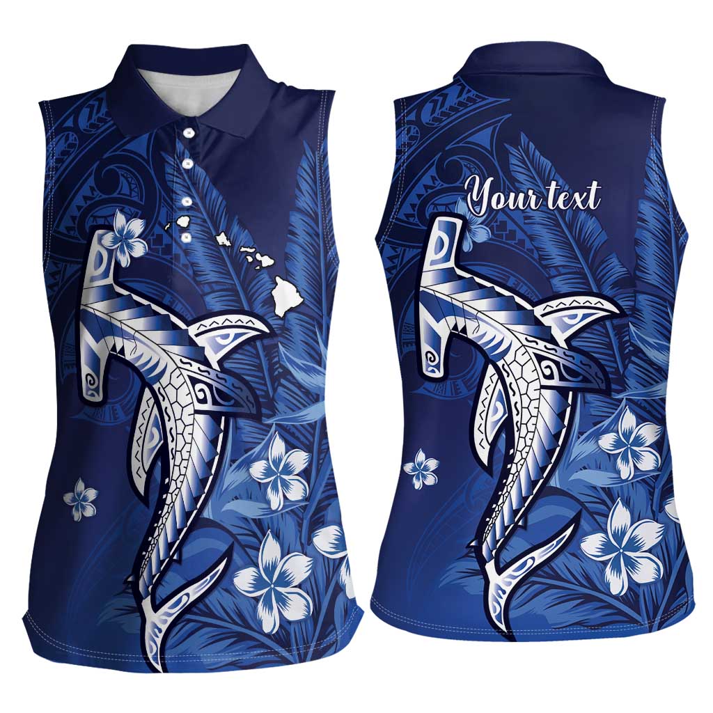 Personalized Hawaiian Maori Hammerhead Shark Women Sleeveless Polo Shirt Polu Plumeria LT9 - Polynesian Pride