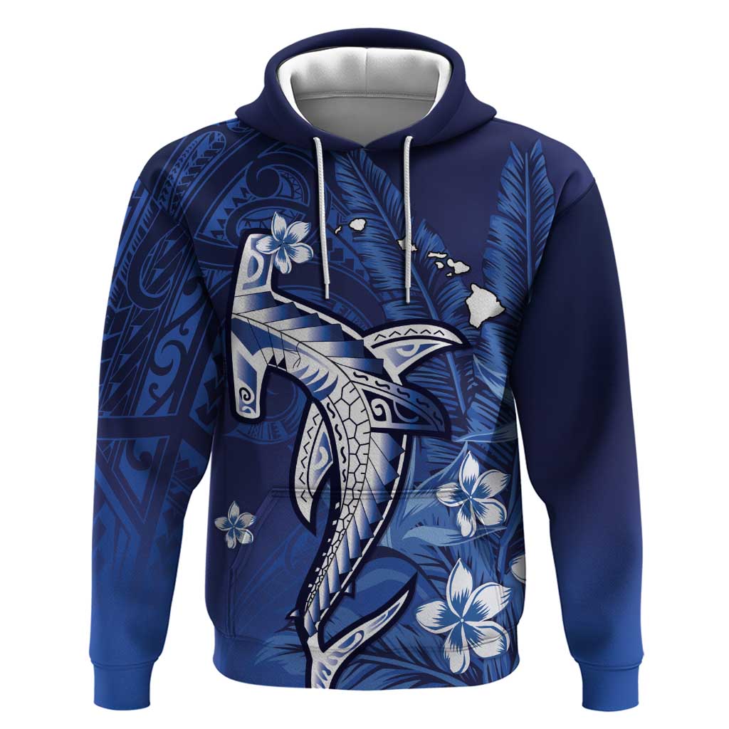 Personalized Hawaiian Maori Hammerhead Shark Zip Hoodie Polu Plumeria LT9 Pullover Hoodie Blue - Polynesian Pride