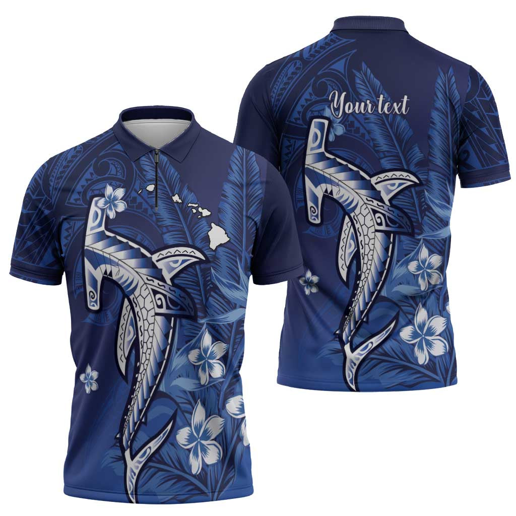 Personalized Hawaiian Maori Hammerhead Shark Zipper Polo Shirt Polu Plumeria LT9 - Polynesian Pride