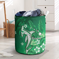 Personalized Hawaiian Maori Hammerhead Shark Laundry Basket Omaomao Plumeria LT9 Green - Polynesian Pride