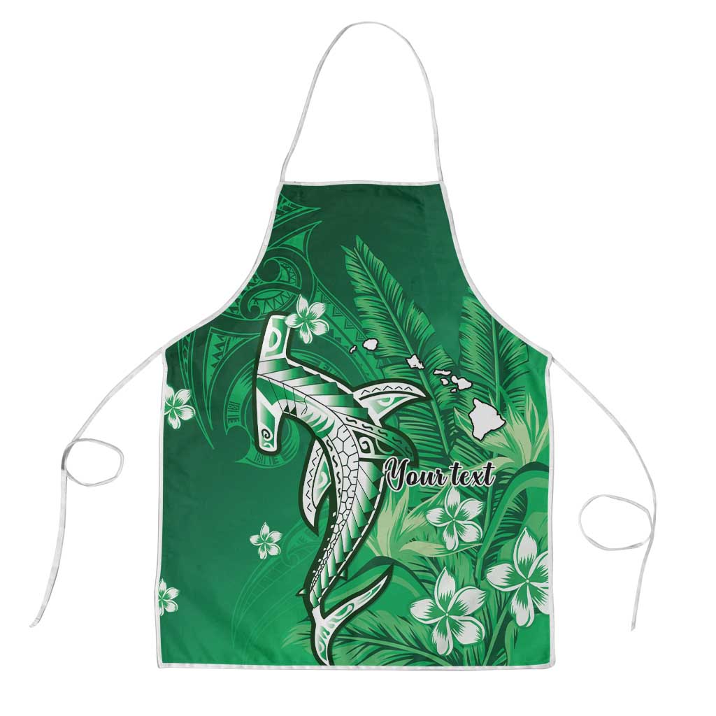 Personalized Hawaiian Maori Hammerhead Shark Apron Omaomao Plumeria LT9 Green - Polynesian Pride