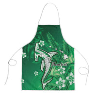 Personalized Hawaiian Maori Hammerhead Shark Apron Omaomao Plumeria LT9 Green - Polynesian Pride