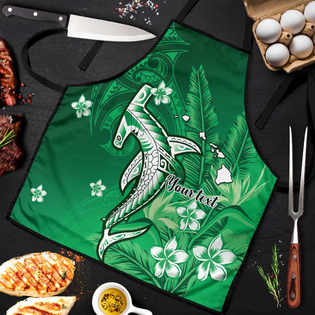 Personalized Hawaiian Maori Hammerhead Shark Apron Omaomao Plumeria LT9 Green - Polynesian Pride