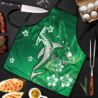 Personalized Hawaiian Maori Hammerhead Shark Apron Omaomao Plumeria LT9 Green - Polynesian Pride