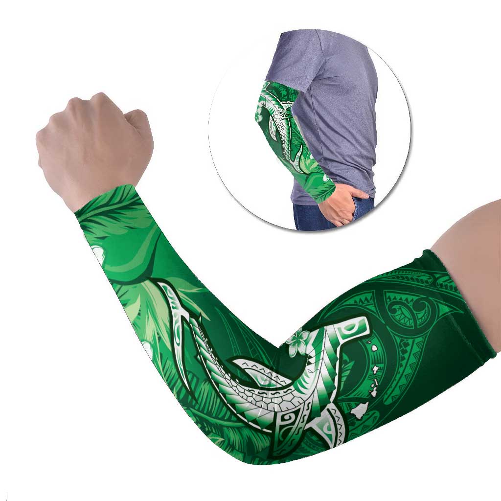 Personalized Hawaiian Maori Hammerhead Shark Arm Sleeves Omaomao Plumeria - Polynesian Pride