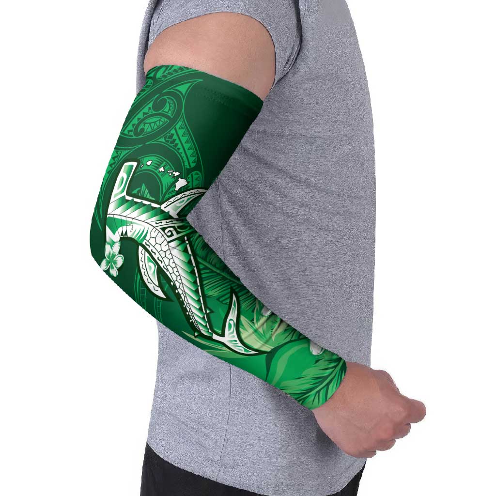 Personalized Hawaiian Maori Hammerhead Shark Arm Sleeves Omaomao Plumeria - Polynesian Pride