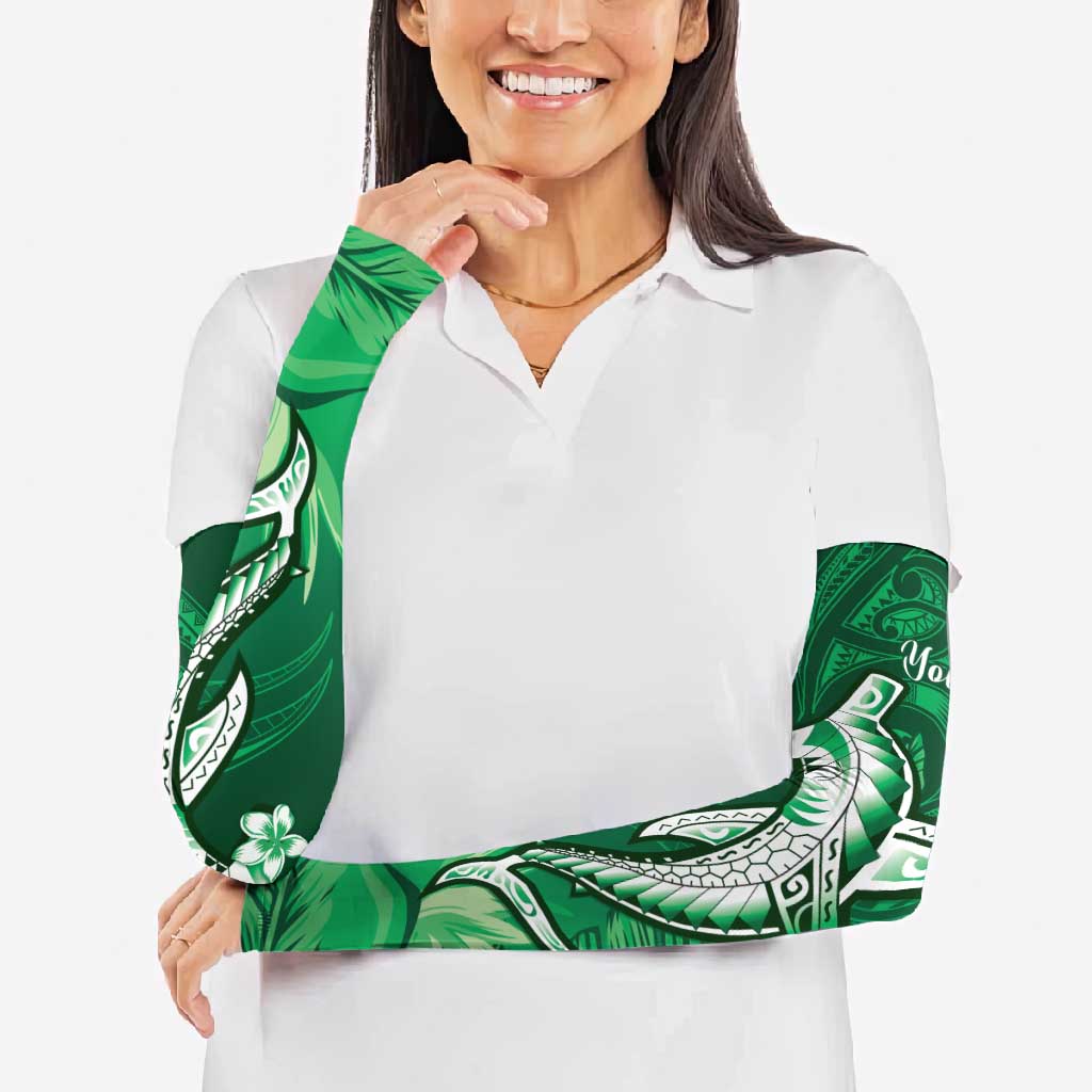Personalized Hawaiian Maori Hammerhead Shark Arm Sleeves Omaomao Plumeria - Polynesian Pride