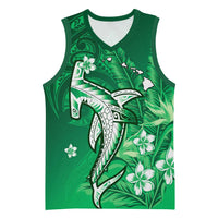 Personalized Hawaiian Maori Hammerhead Shark Basketball Jersey Omaomao Plumeria LT9 Unisex Green - Polynesian Pride