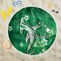 Personalized Hawaiian Maori Hammerhead Shark Beach Blanket Omaomao Plumeria LT9 One Size 150cm Green - Polynesian Pride
