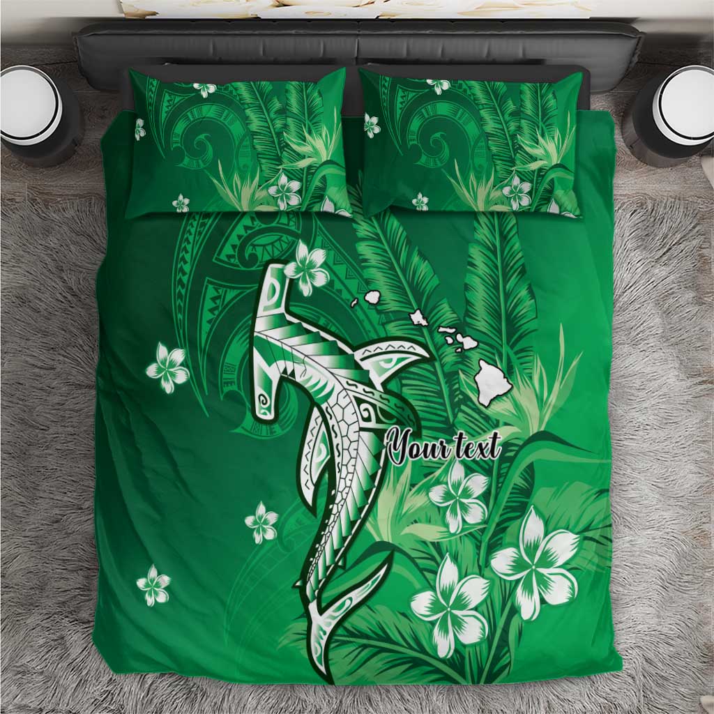 Personalized Hawaiian Maori Hammerhead Shark Bedding Set Omaomao Plumeria LT9 Green - Polynesian Pride