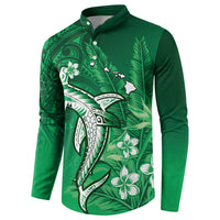 Personalized Hawaiian Maori Hammerhead Shark Button Sweatshirt Omaomao Plumeria - Polynesian Pride