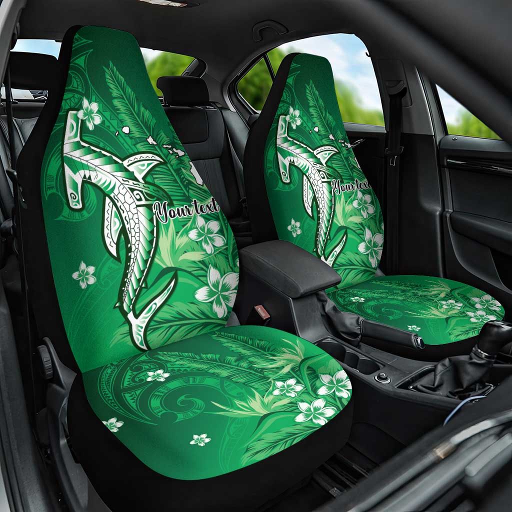 Personalized Hawaiian Maori Hammerhead Shark Car Seat Cover Omaomao Plumeria LT9 One Size Green - Polynesian Pride