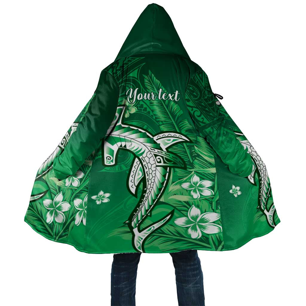 Personalized Hawaiian Maori Hammerhead Shark Cloak Omaomao Plumeria LT9 Unisex Green - Polynesian Pride