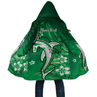 Personalized Hawaiian Maori Hammerhead Shark Cloak Omaomao Plumeria LT9 Unisex Green - Polynesian Pride