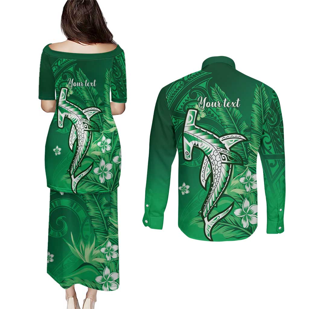 Personalized Hawaiian Maori Hammerhead Shark Couples Matching Puletasi and Long Sleeve Button Shirt Omaomao Plumeria LT9 - Polynesian Pride