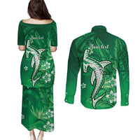 Personalized Hawaiian Maori Hammerhead Shark Couples Matching Puletasi and Long Sleeve Button Shirt Omaomao Plumeria LT9 - Polynesian Pride