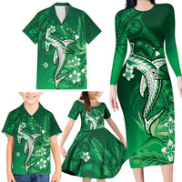 Personalized Hawaiian Maori Hammerhead Shark Family Matching Long Sleeve Bodycon Dress and Hawaiian Shirt Omaomao Plumeria - Polynesian Pride