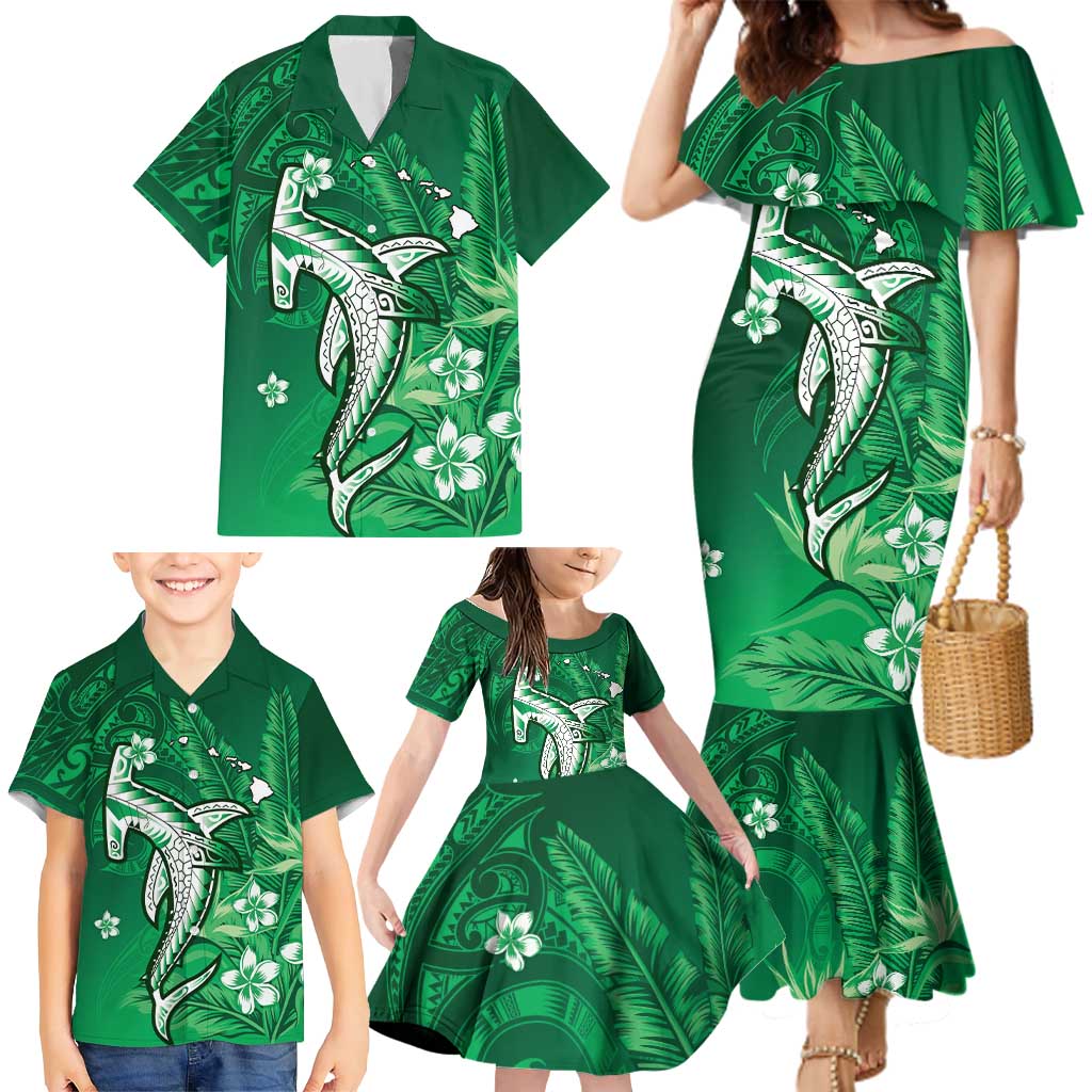 Personalized Hawaiian Maori Hammerhead Shark Family Matching Mermaid Dress and Hawaiian Shirt Omaomao Plumeria - Polynesian Pride