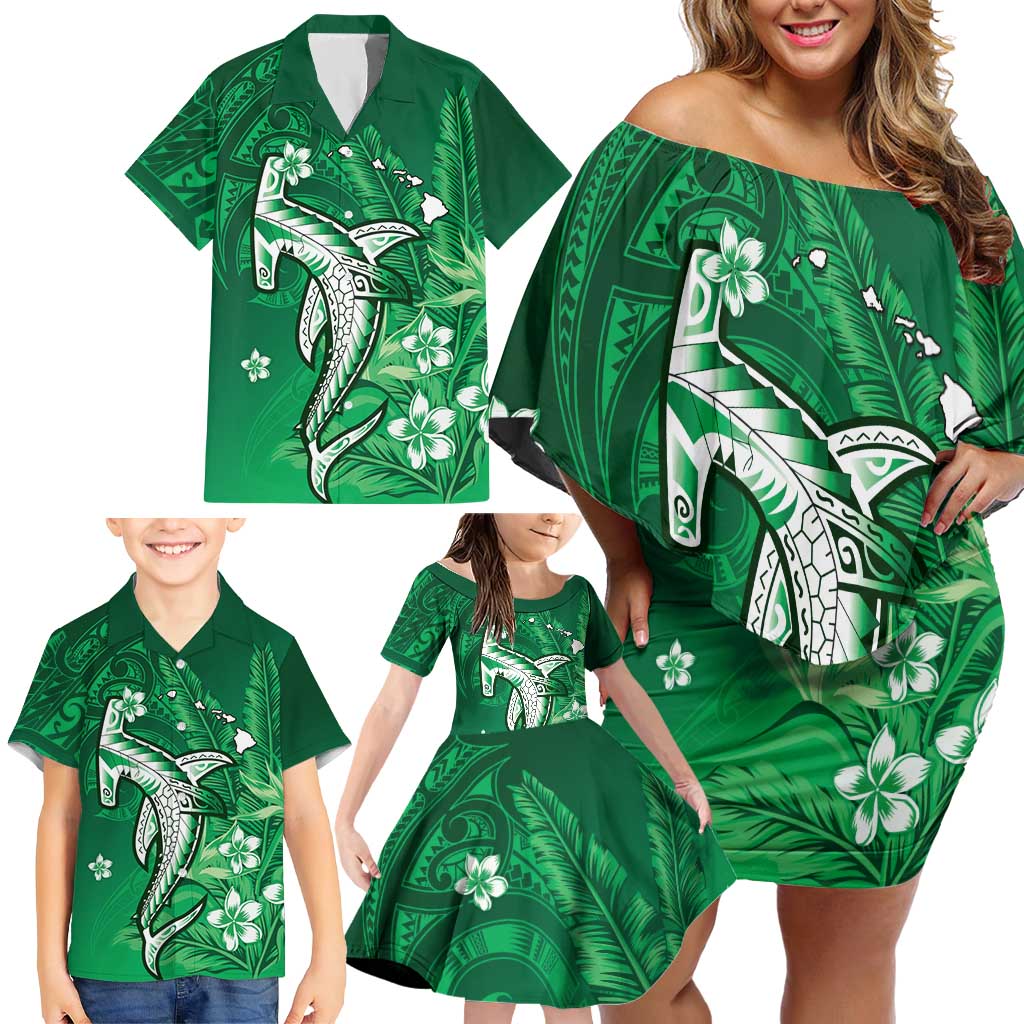 Personalized Hawaiian Maori Hammerhead Shark Family Matching Off Shoulder Short Dress and Hawaiian Shirt Omaomao Plumeria - Polynesian Pride