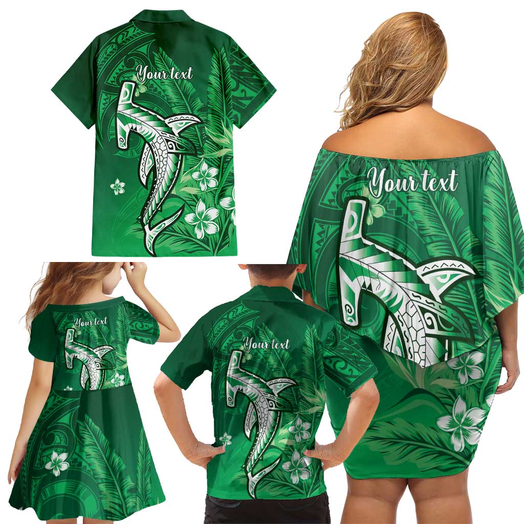 Personalized Hawaiian Maori Hammerhead Shark Family Matching Off Shoulder Short Dress and Hawaiian Shirt Omaomao Plumeria - Polynesian Pride