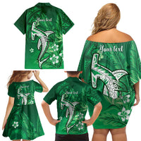 Personalized Hawaiian Maori Hammerhead Shark Family Matching Off Shoulder Short Dress and Hawaiian Shirt Omaomao Plumeria - Polynesian Pride