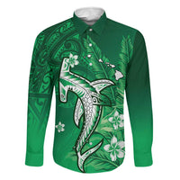 Personalized Hawaiian Maori Hammerhead Shark Family Matching Off Shoulder Short Dress and Hawaiian Shirt Omaomao Plumeria - Polynesian Pride