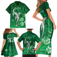 Personalized Hawaiian Maori Hammerhead Shark Family Matching Short Sleeve Bodycon Dress and Hawaiian Shirt Omaomao Plumeria - Polynesian Pride