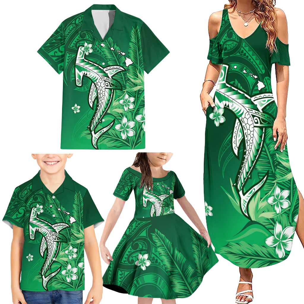 Personalized Hawaiian Maori Hammerhead Shark Family Matching Summer Maxi Dress and Hawaiian Shirt Omaomao Plumeria - Polynesian Pride