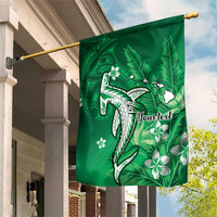 Personalized Hawaiian Maori Hammerhead Shark Garden Flag Omaomao Plumeria LT9 House Flag Green - Polynesian Pride