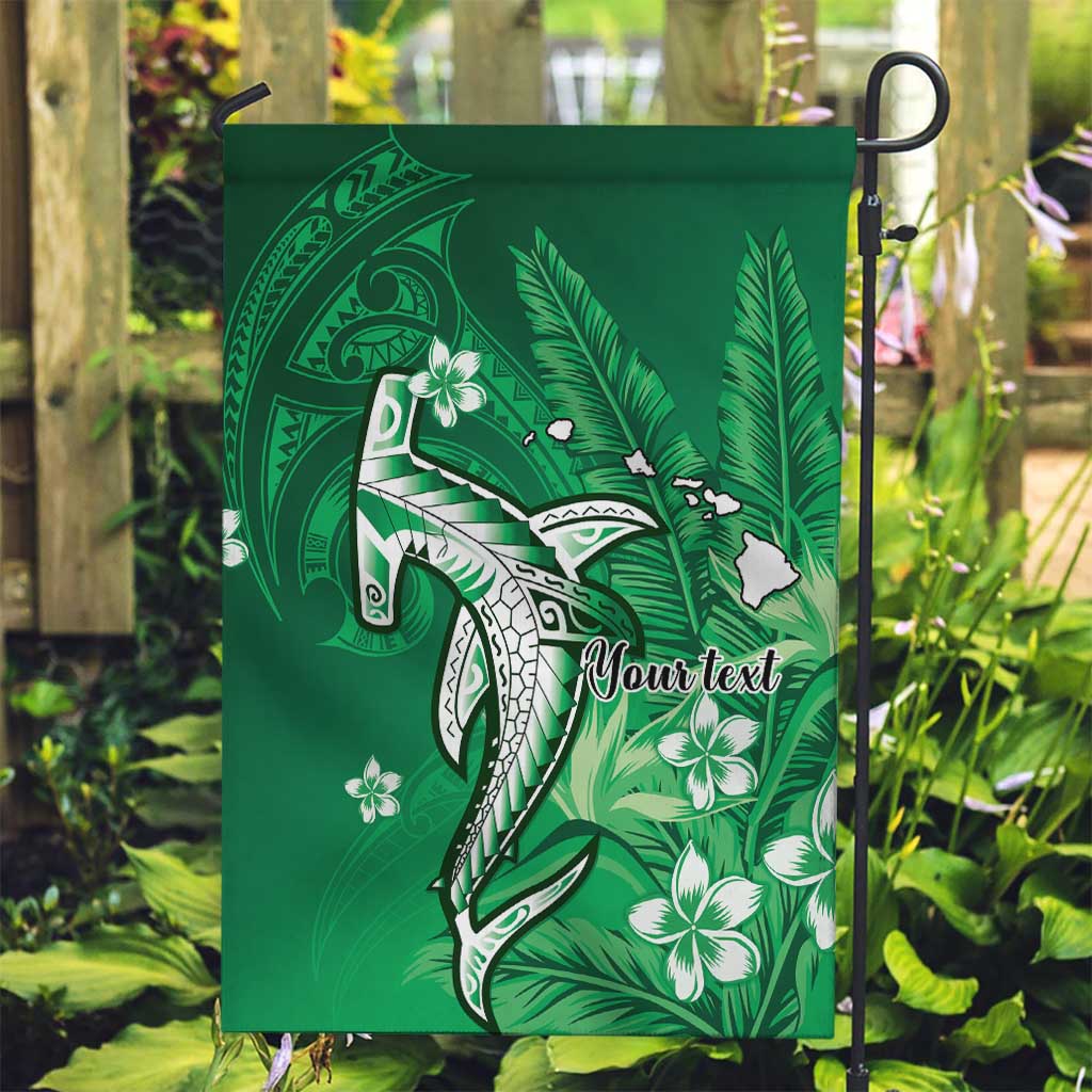 Personalized Hawaiian Maori Hammerhead Shark Garden Flag Omaomao Plumeria LT9 Garden Flag Green - Polynesian Pride