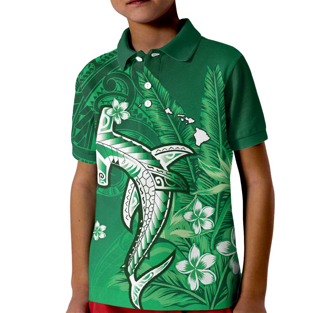 Personalized Hawaiian Maori Hammerhead Shark Kid Polo Shirt Omaomao Plumeria LT9 Kid Green - Polynesian Pride