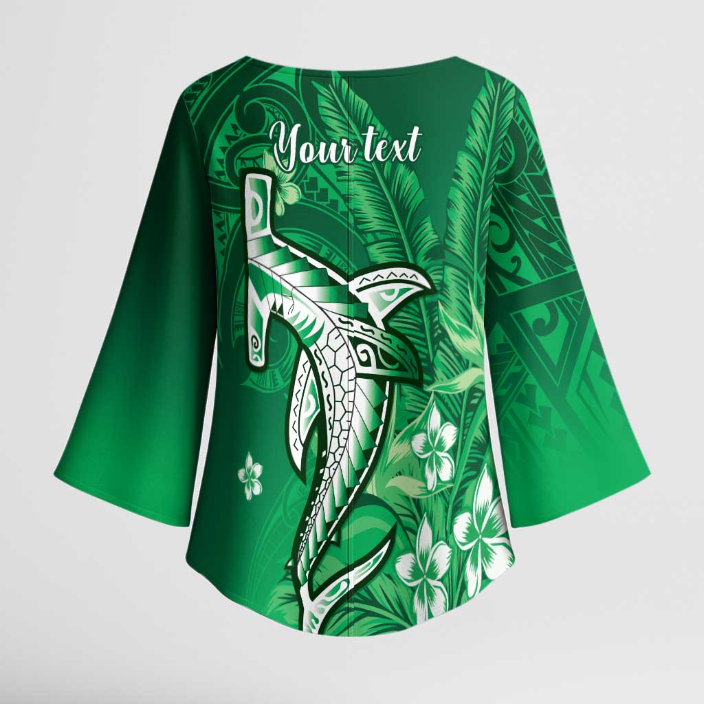 Personalized Hawaiian Maori Hammerhead Shark Kimono Sleeve Blouse Omaomao Plumeria LT9 - Polynesian Pride