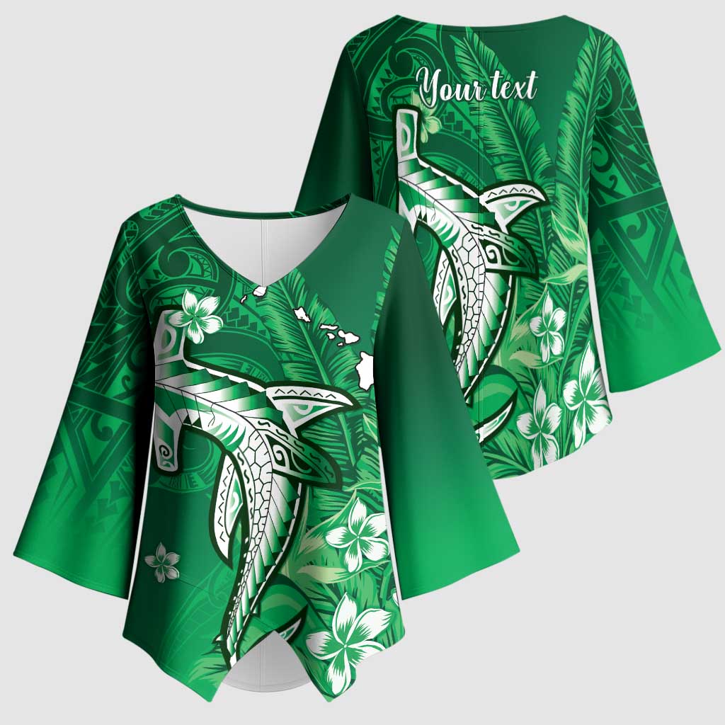 Personalized Hawaiian Maori Hammerhead Shark Kimono Sleeve Blouse Omaomao Plumeria LT9 - Polynesian Pride