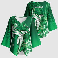 Personalized Hawaiian Maori Hammerhead Shark Kimono Sleeve Blouse Omaomao Plumeria LT9 - Polynesian Pride