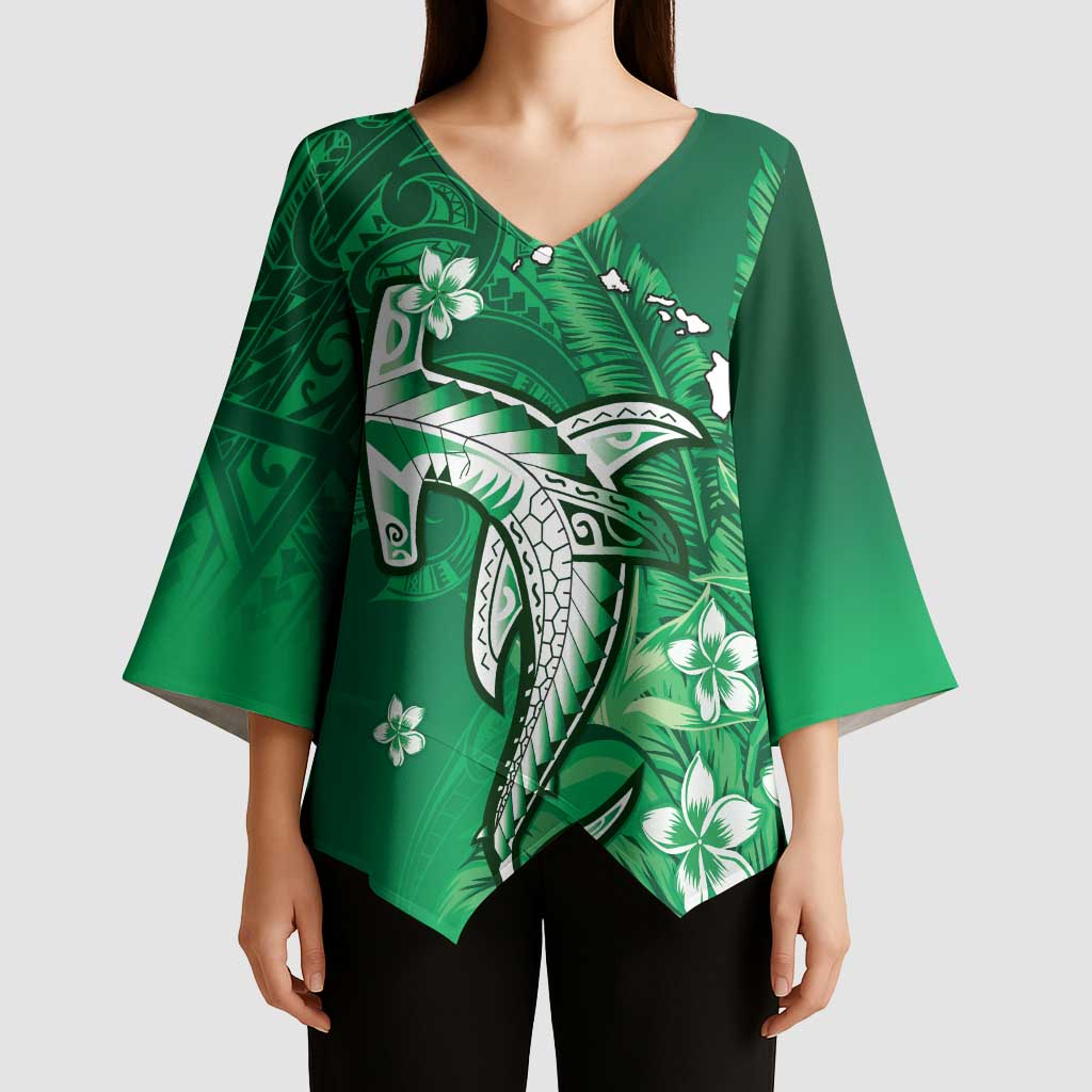 Personalized Hawaiian Maori Hammerhead Shark Kimono Sleeve Blouse Omaomao Plumeria LT9 - Polynesian Pride