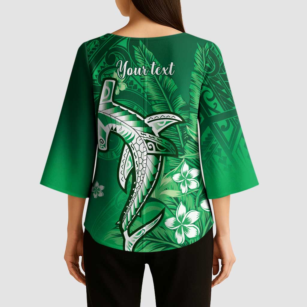 Personalized Hawaiian Maori Hammerhead Shark Kimono Sleeve Blouse Omaomao Plumeria LT9 - Polynesian Pride