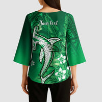 Personalized Hawaiian Maori Hammerhead Shark Kimono Sleeve Blouse Omaomao Plumeria LT9 - Polynesian Pride